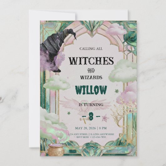 Witch Musical Birthday Invitation Magical Canva Kaart (Voorkant)