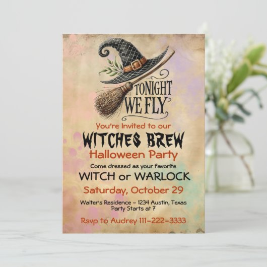 Witch of Warlock Halloweenfeest Kaart (Staand voorkant)