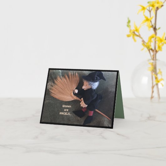 Witch on a Broom Humorous Kaart (Gele Bloem)