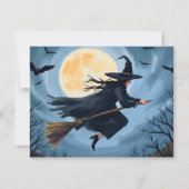 Witch on a Broomstick | Happy Halloween Painted Feestdagenkaart (Voorkant)