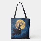 Witch On Broom beroemd gemaakt door Full Moon Hall Tote Bag (Achterkant)