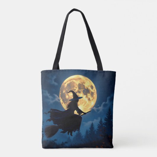 Witch On Broom beroemd gemaakt door Full Moon Hall Tote Bag (Achterkant)