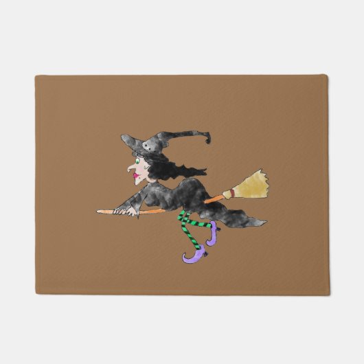 Witch On Broom Halloween Deurmat (Voorkant)