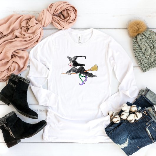 Witch on Broom Halloween Shirt