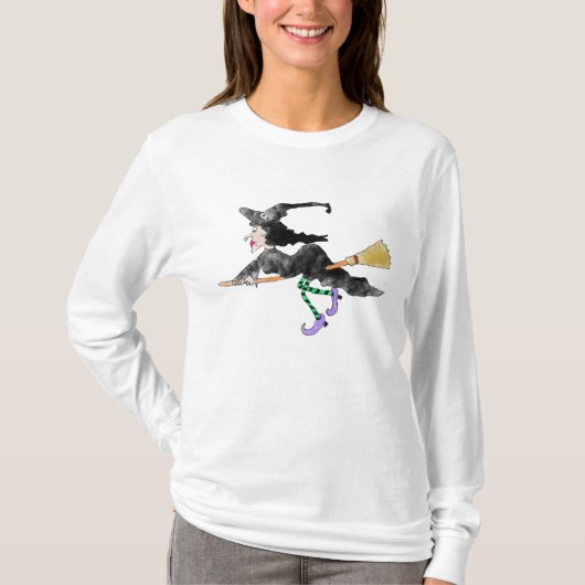 Witch on Broom Halloween Shirt (Voorkant)