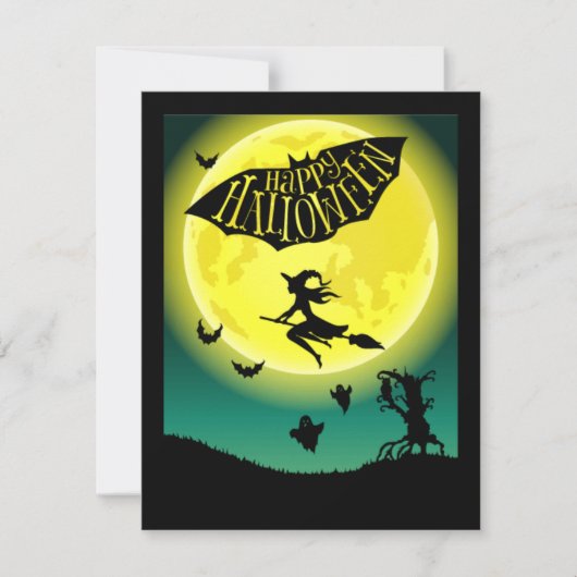 Witch On Broom Happy Halloween (Voorkant)