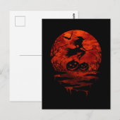 WITCH ON BROOM RED MOON BRIEFKAART (Voorkant / Achterkant)
