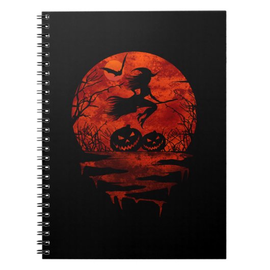 WITCH ON BROOM RED MOON NOTITIEBOEK (Voorkant)