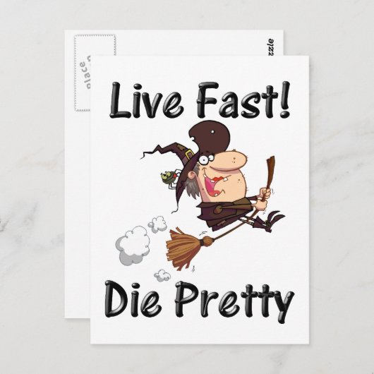 witch on broom with text briefkaart (Voorkant / Achterkant)