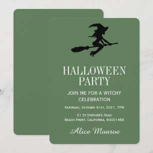 Witch On Broomstick, Halloween Party Kaart
