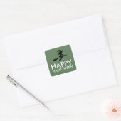 Witch on Broomstick, Happy Halloween Vierkante Sticker (Envelop)