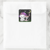 Witch on Moon Cat and Mouse Halloween Vierkante Sticker (Tas)