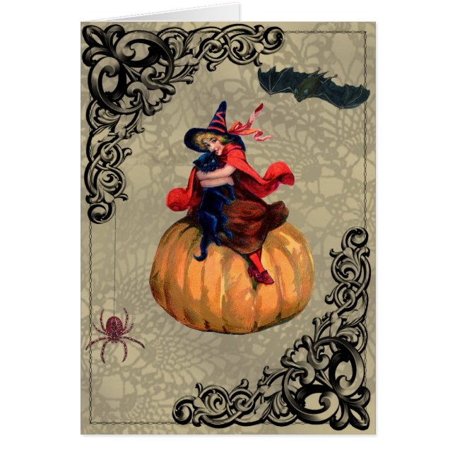 Witch on Pumpkin Collage Greeting Card (Voorkant)