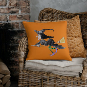 Witch op Broom Halloween Pillow Kussen