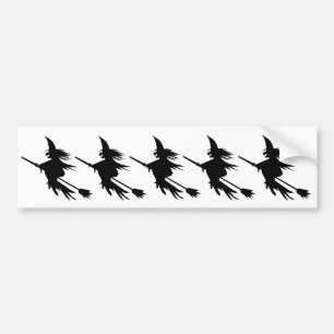 Witch op Broomstick   Halloween Black White Bumpersticker