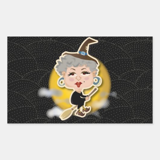 Witch op Broomstick Rechthoekige Sticker (Voorkant)