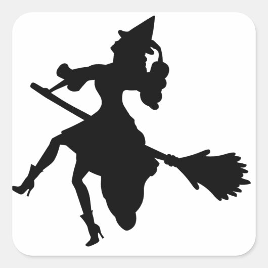 Witch op een Bromstick Vierkante Sticker (Voorkant)