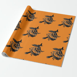 WITCH OP EEN BROOM-HALLOEEN VAN Wrapppapier Cadeaupapier