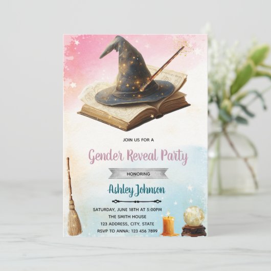 Witch or Wizard gender reveal invitation Kaart (Staand voorkant)