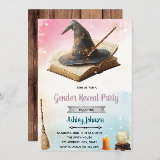 Witch or Wizard gender reveal invitation Kaart (Voorkant / Achterkant)