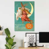 Witch Owl Crescent Moon Jack O Lantern Poster (Thuiskantoor)