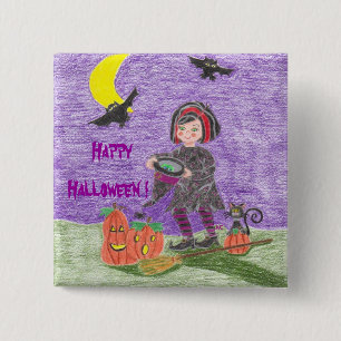 Witch Paarse Halloween Button