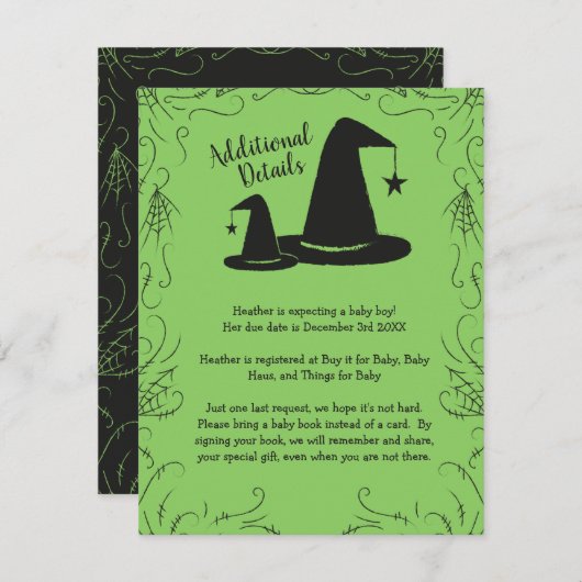 Witch Pet Baby shower Halloween Informatiekaartje (Voorkant / Achterkant)