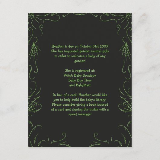 Witch Pet Baby shower Halloween Informatiekaartje (Achterkant)