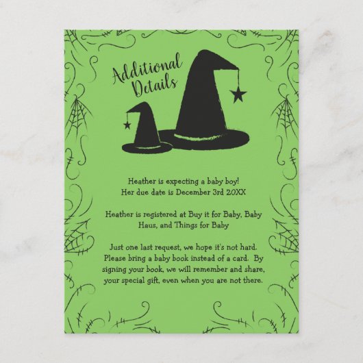 Witch Pet Baby shower Halloween Informatiekaartje (Voorkant)
