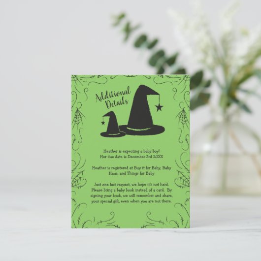 Witch Pet Baby shower Halloween Informatiekaartje (Staand voorkant)