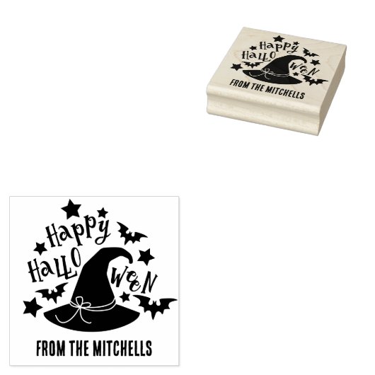 Witch Pet & Bats Happy Halloween Van Rubberstempel (Gestempeld)