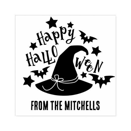 Witch Pet & Bats Happy Halloween Van Rubberstempel (Afrduk)