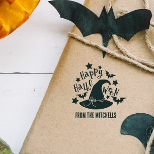 Witch Pet & Bats Happy Halloween Van Rubberstempel