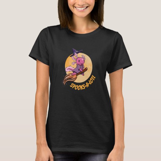 Witch Pet Broom Axolotl Spooks a Lotl Halloween Co T-shirt (Voorkant)