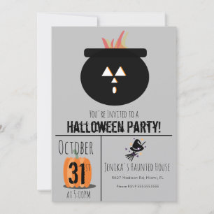 Witch Pet Broom Halloween Caulderon Party Invitati Kaart