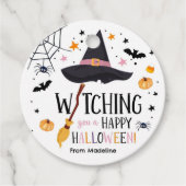 Witch Pet Broom Happy Halloween Spiderweb Spooky Bedankjes Labels (Voorkant)