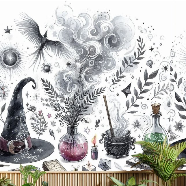 Witch Pet Magic Potion Brew Cauldron Herbs Recept Behang (Witch Hat Magic Potion Brew Cauldron Herbs Recipe Wallpaper)