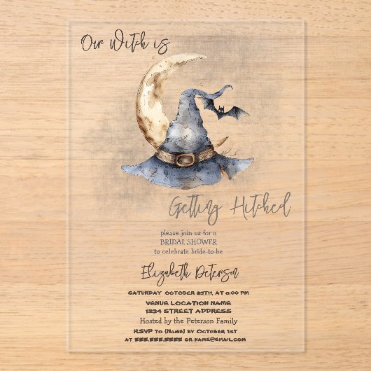 Witch Pet Moon Halloween Dark Vrijgezellenfeest Acryl Uitnodigingen (Voorkant)