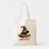 Witch Pet Patch Quilt Halloween Naam Tote Bag (Achterkant)