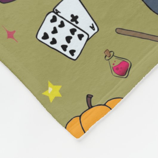 Witch Pet Potion Cat Pumpkin Sage Green Fleece Deken (Hoek)