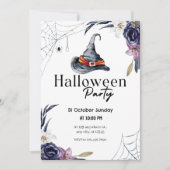 Witch Pet & Spiderweb Waterverf Halloween Party Kaart (Voorkant)