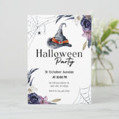 Witch Pet & Spiderweb Waterverf Halloween Party Kaart (Staand voorkant)