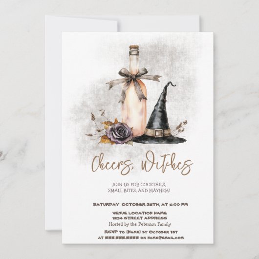 Witch Pet Wine Flower Halloween Party Invitation Kaart (Voorkant)