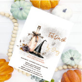 Witch Pet Wine Flower Halloween Party Invitation Kaart