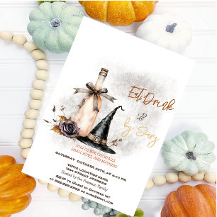 Witch Pet Wine Flower Halloween Party Invitation Kaart