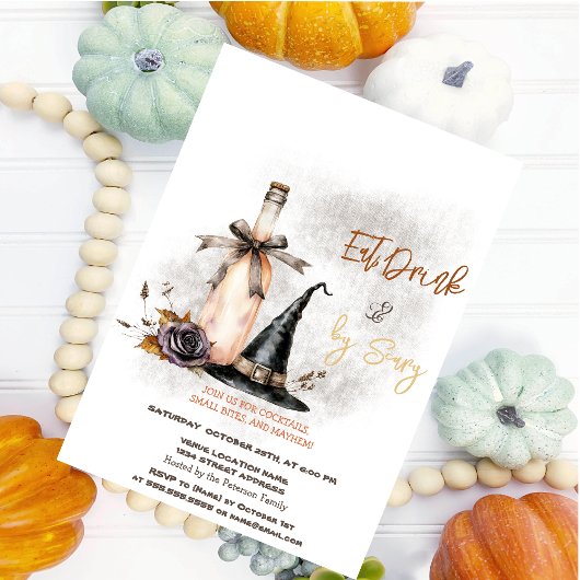 Witch Pet Wine Flower Halloween Party Invitation Kaart