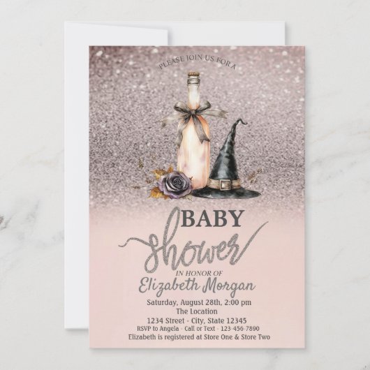 Witch Pet Wine Roos Glitter Bokeh Baby shower Kaart (Voorkant)