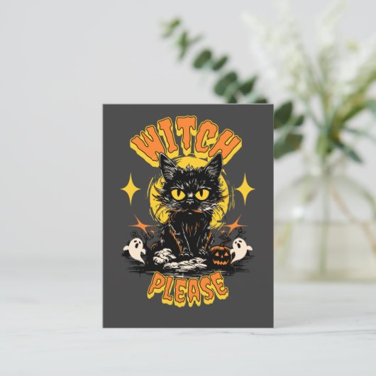 Witch Please Black Cat Halloween Briefkaart (Staand voorkant)