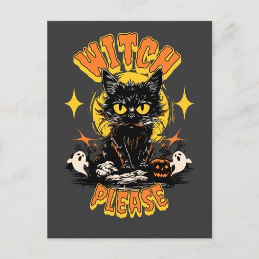 Witch Please Black Cat Halloween Briefkaart (Voorkant)