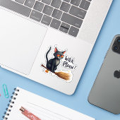 "Witch, Please!" Cool Black Cat on Broom Halloween Sticker (Laptop met iPhone)